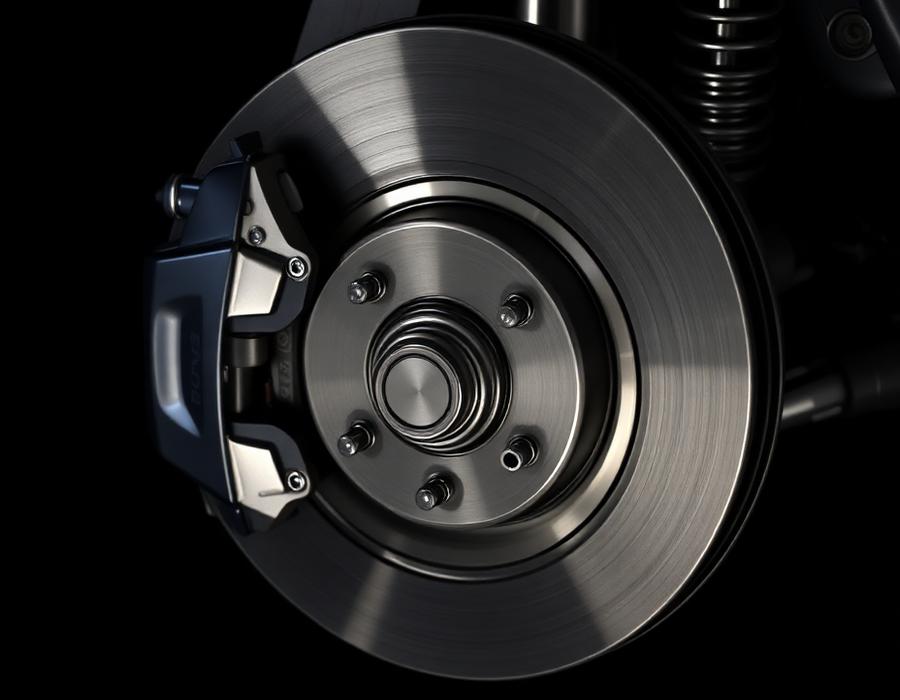 Car brake disc with caliper and suspension spring