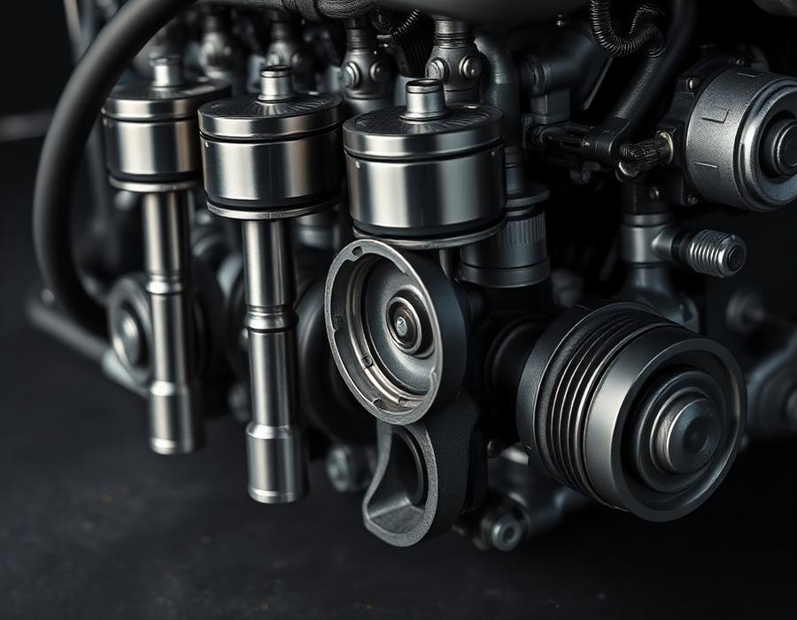 Car engine components including pistons and pulleys